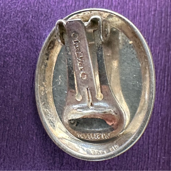 Christian Dior Designer RARE 1980's Silver Tone Onyx Clip On Earring Pendant - Picture 5 of 6